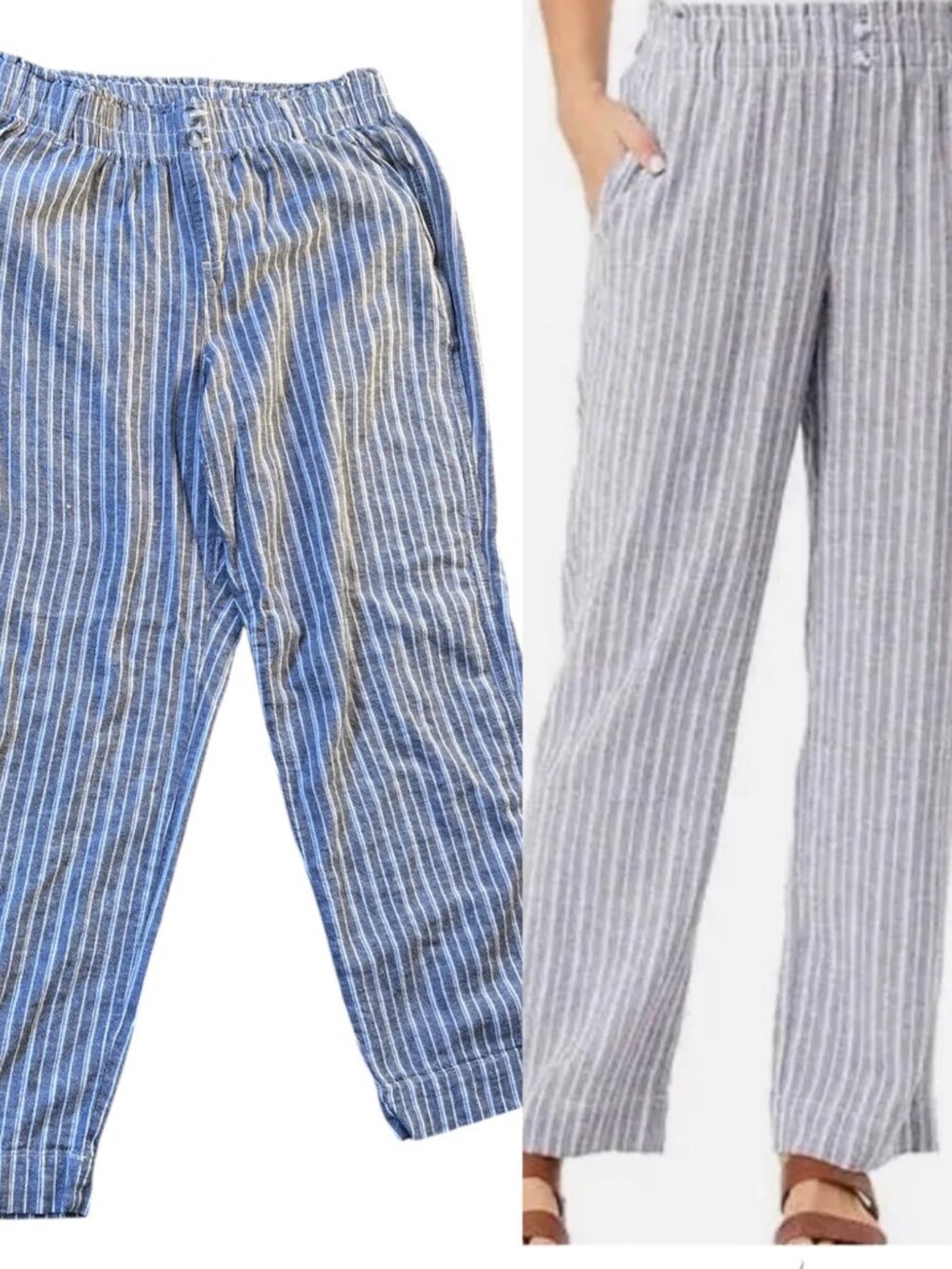 BRIGGS Linen Blend Wide Leg Pull On Pants Size L Elastic Waist Large Pockets